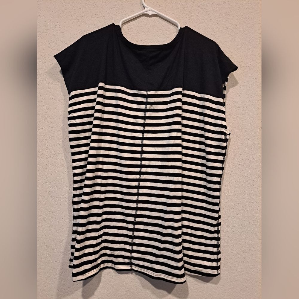 Talbots women's black and white striped plus size t shirt blouse cap sleeves 3X - Picture 4 of 8